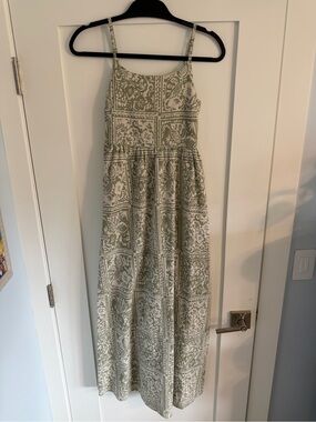 Sleeveless Green Printed Maxi Dress